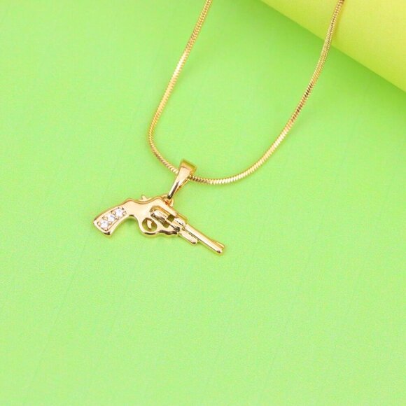 "Rose Gold Gun Shape Pendant Necklace with Sparkling Stones, XPPT1198 - Picture 8 of 13